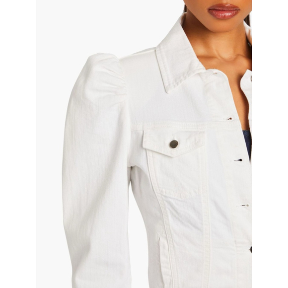 Women's RETROFÊTE $320 MSRP White Ada Puff Sleeve Jean Jacket XS - Picture 2 of 10